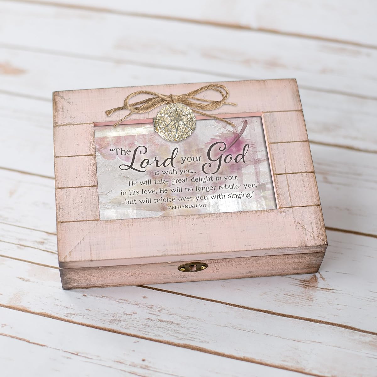 Cottage Garden Lord Rejoice Singing Blush Pink Distressed Locket Music Box Plays How Great Thou Art