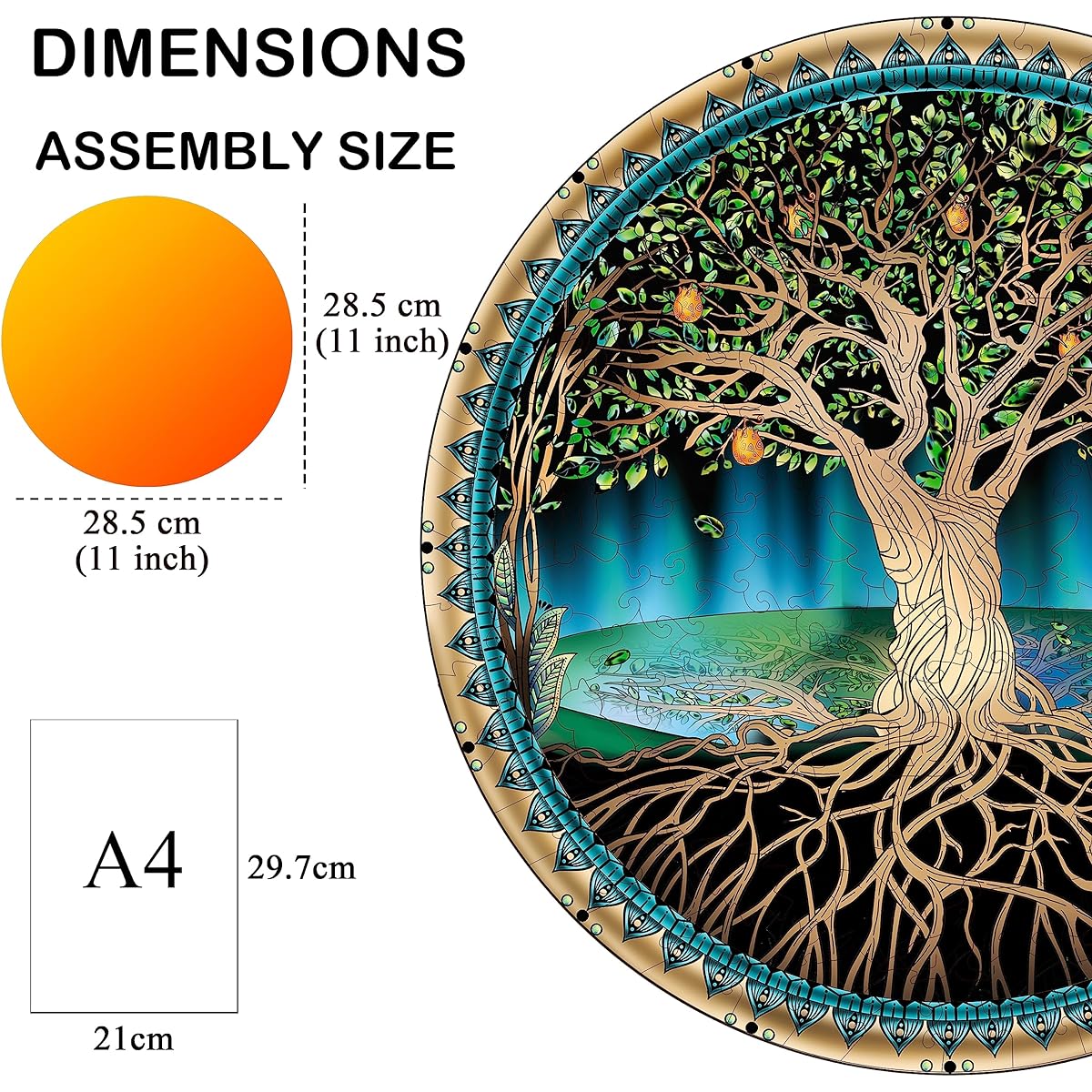 NATITI Wooden Puzzle for Adults Tree of Life Puzzle 11" x 11" 174 Pieces Wooden Puzzle for Adults Wood Cut Puzzle for Adults Animal Shape Puzzle