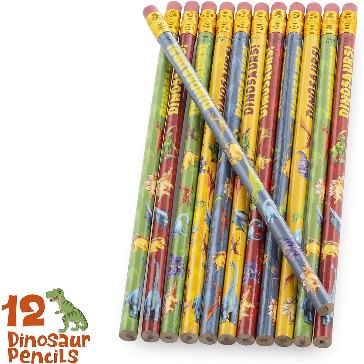 FAVONIR Dinosaur Party Favors 60 Gift Set - Dinosaur Stamps - Dinosaur Themed Notebook - Mini Realistic Looking Dinosaur Eraser Figures - Dinosaur Printed Pencils - Stickers (24 Pack)