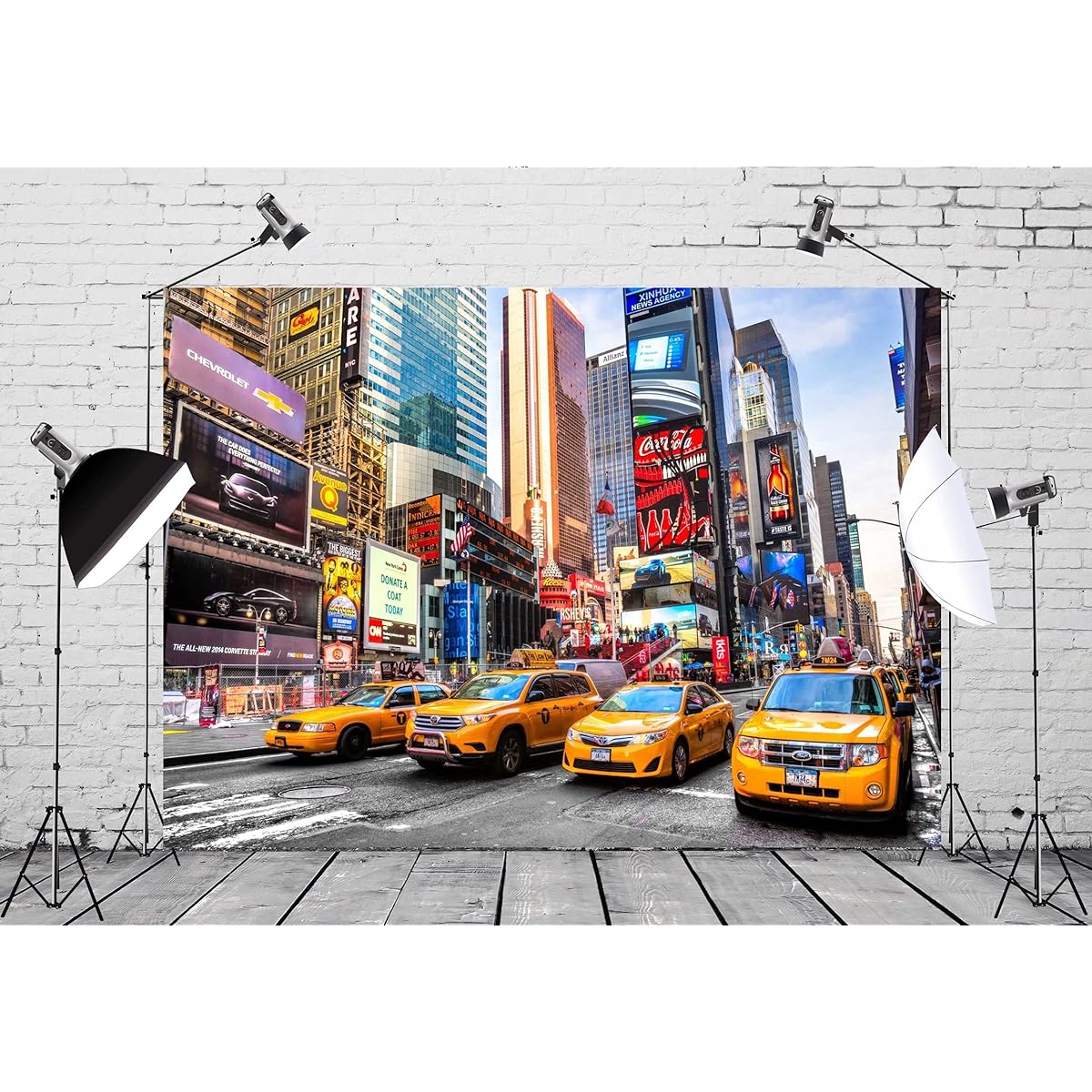 CORFOTO Fabric 9x6ft New York City Background NYC Times Square Broadway Street Neon Taxi Landmark Backdrop Wedding Banquet NYC Theme Birthday Party Banner Kids Adults Portrait Photography Props