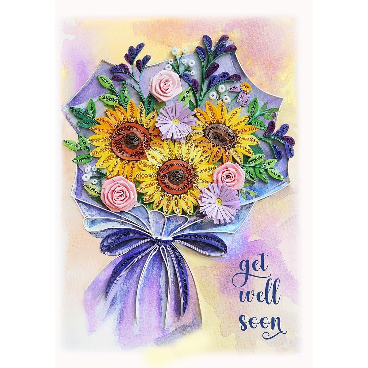 TUMYBee Get Well Soon Greeting Card Flower Card for Get Well Soon Speedy Recovery Card Feel Better Card 3D Quilling Card for Mom/Daughter/Grandma/Friend/Boss/Love and Envelope (Sunflower)