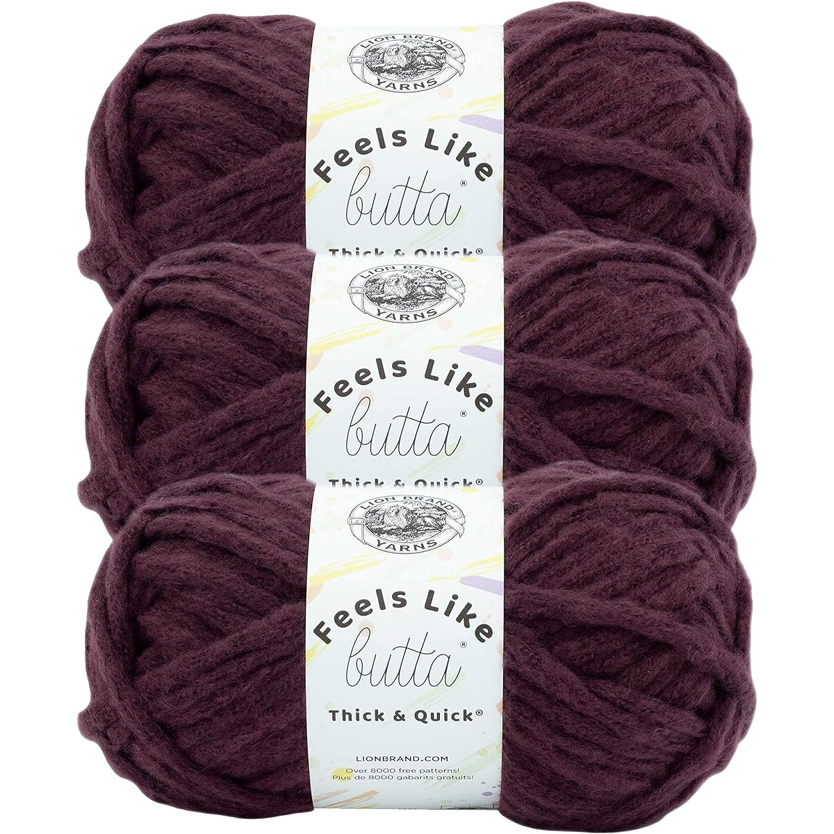 Lion Brand Yarn, Pig-Like Feel, Thick and Fast, Vineyard Wine, LB155-189 (3 Walls), Same Dye Lot Weight, S, Bulky #6, Soft, 100% Polyester, Bundle with 1 Artsiga Kraft Bag