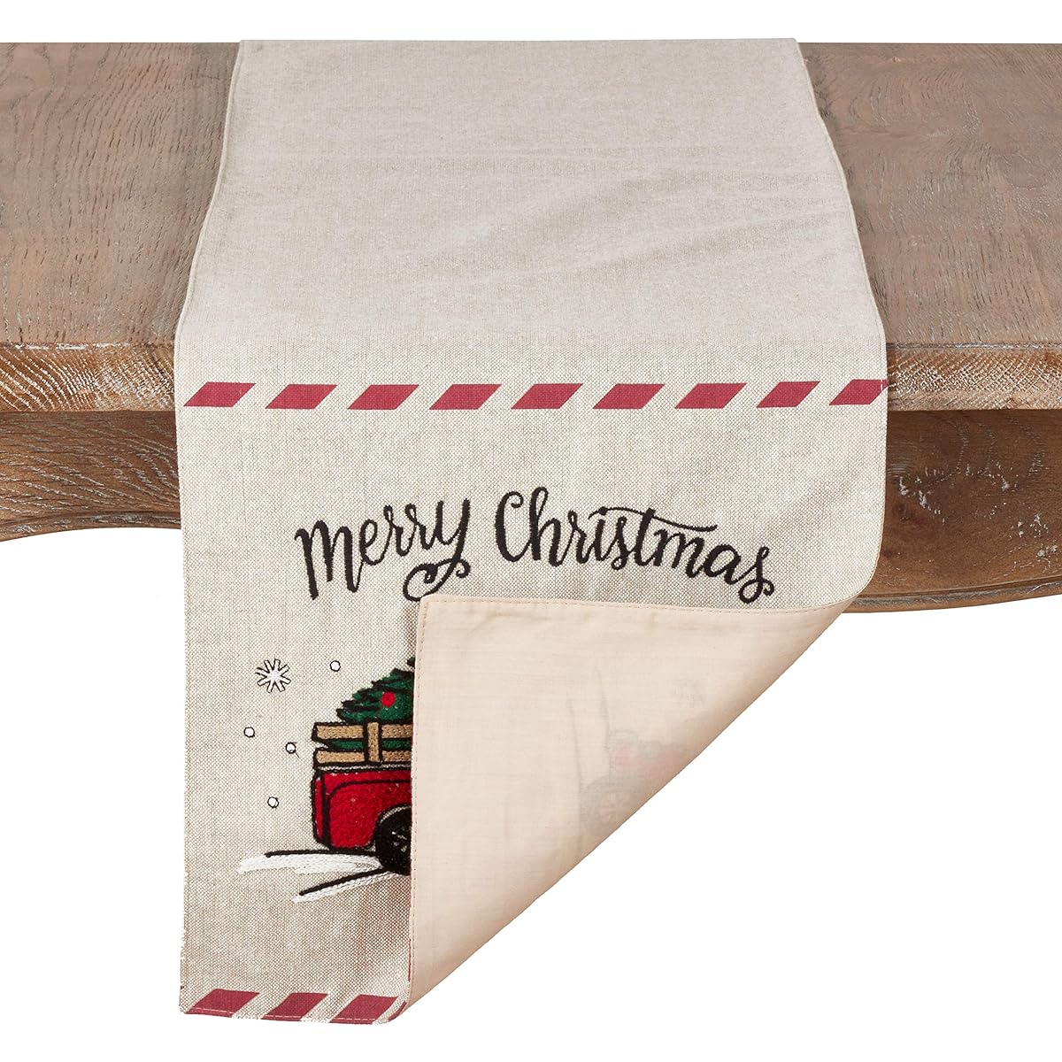 SARO LIFESTYLE Puppetry Collection Merry Christmas Red Truck Design Table Runner 13" x 72", Multi