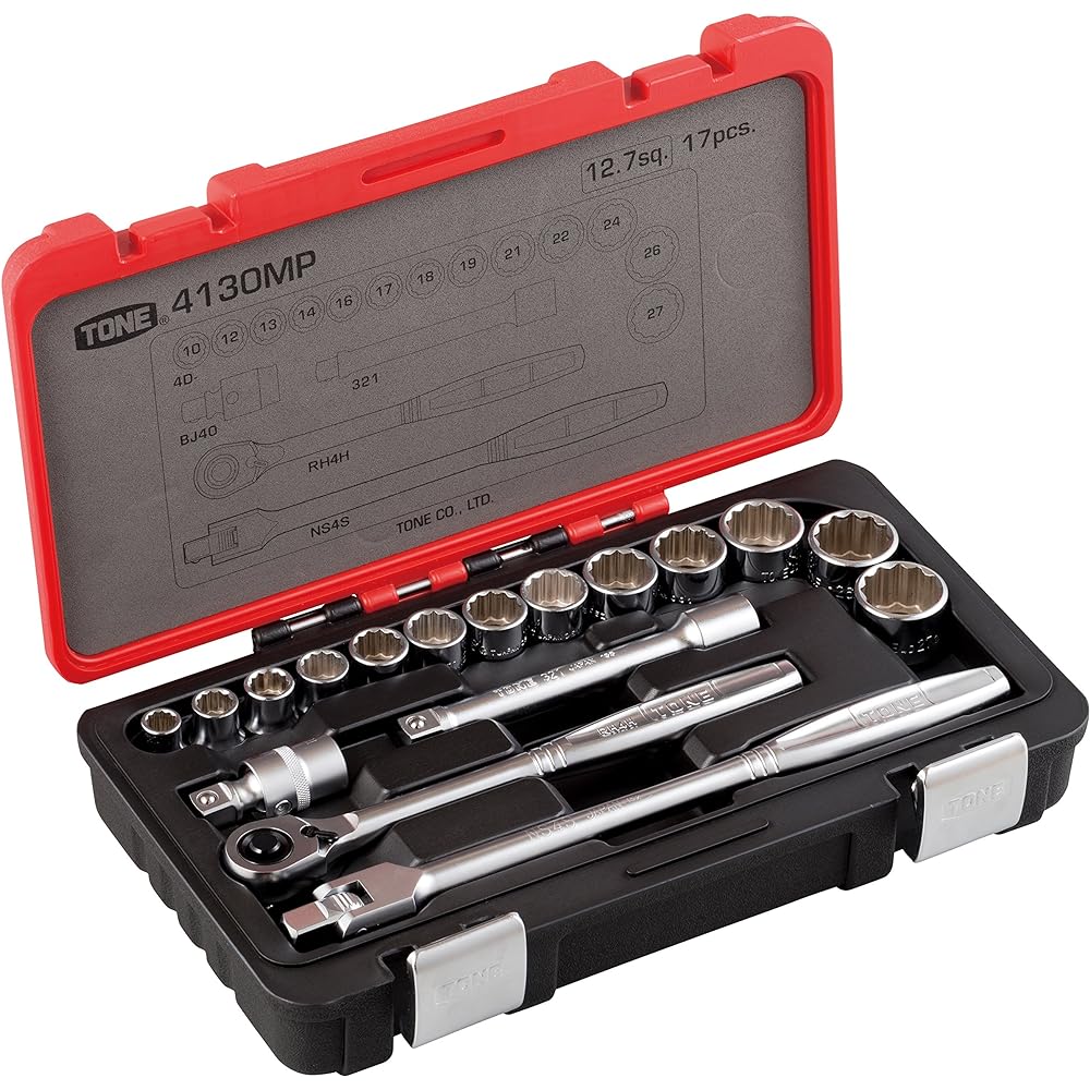 TONE Socket Wrench Set 4130MP Drive 12.7mm (1/2") Red Contents 17 items