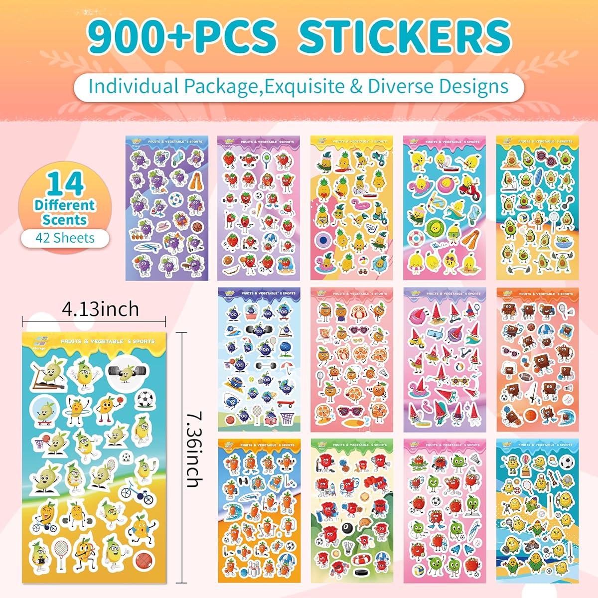 Scratch & Sniff Stickers 42 Sheets 14 Scents Funny Fruit & Vegetable Stickers