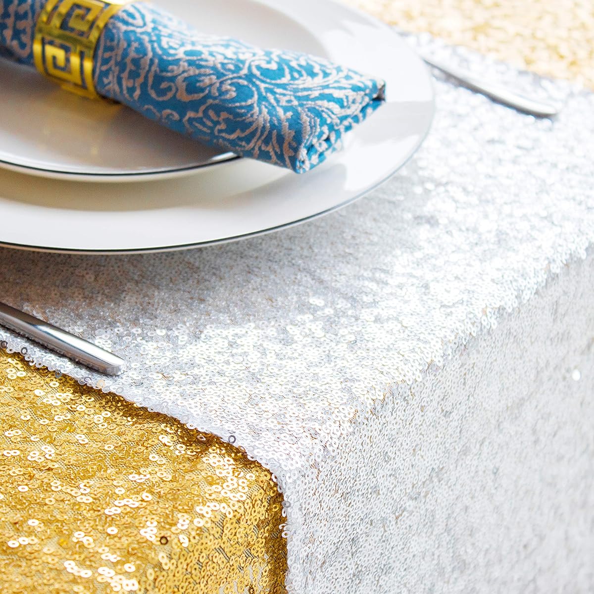 MENGQ Silver Table Runner 12" x 72" 2 Pack Sequin Table Runner Party Decor Glitter Table Linen Runner Sparkly Dinner Party Supplies for Baby Shower Holiday Celebration