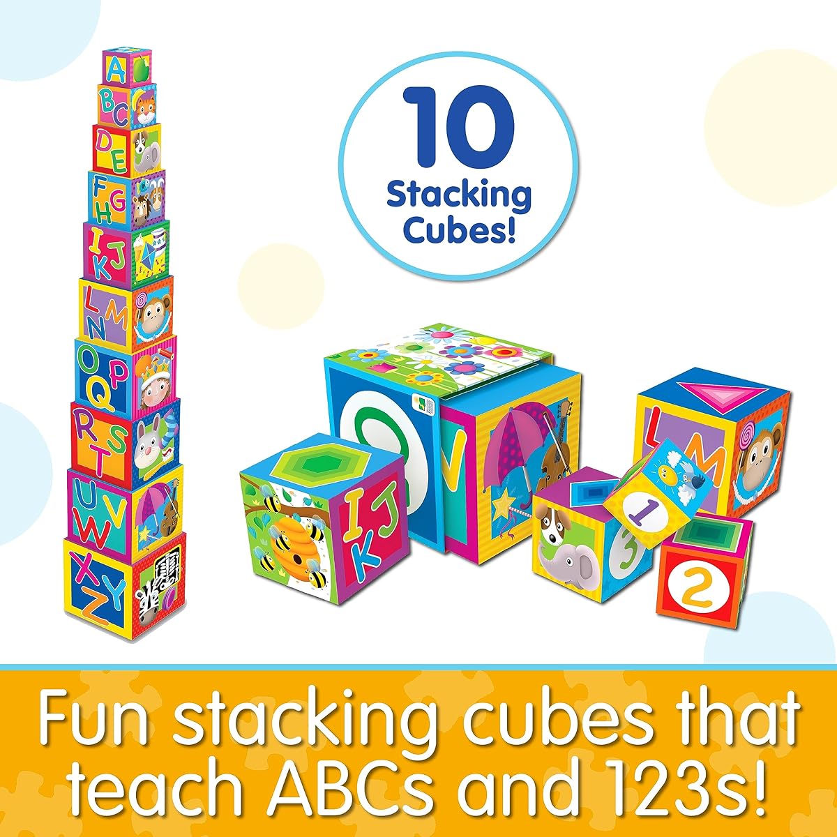 Learning Journey International LLC Play & Learn - Stacking Cubes - STEM Toys & Gifts for Toddlers 12 Months and Up - Mind-Nurturing Developmental Learning Toys, Multi (100257)