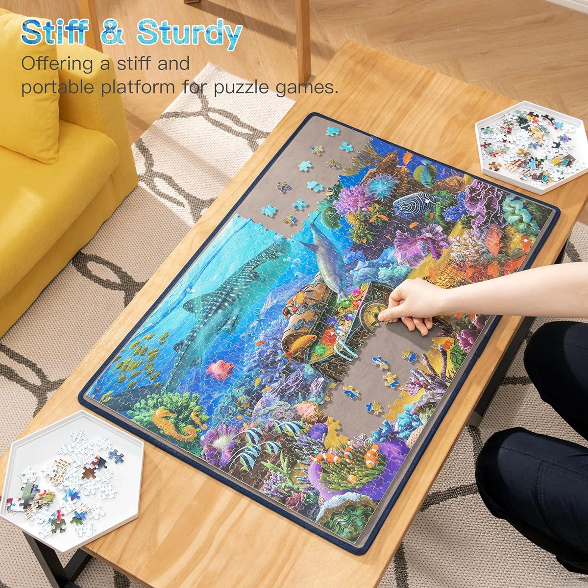 Becko Jigsaw Puzzle Board Portable Puzzle Mat Puzzle Storage Puzzle Saver Non-Slip Surface Up to 1000 Pieces (Grey)