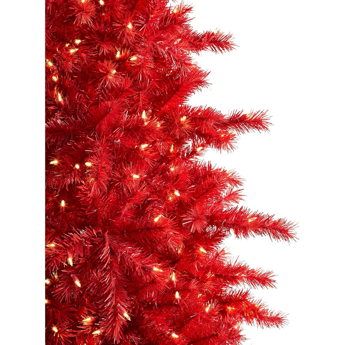 Treetopia Thin Red Artificial Christmas Tree Red Red Pine 6ft Pre-lit with Clear LED Lights