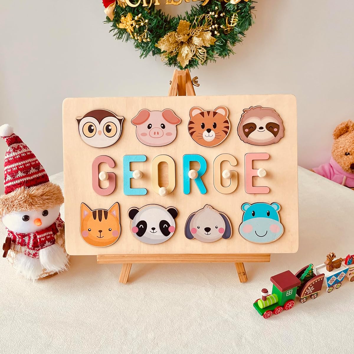WOODBESTS Name Puzzle for Kids, Personalized Wooden Puzzle, Toddler Toys, 1st Birthday Easter Gifts, Personalized Name Puzzle for Girls and Boys with Stand, Personalized Baby Toys