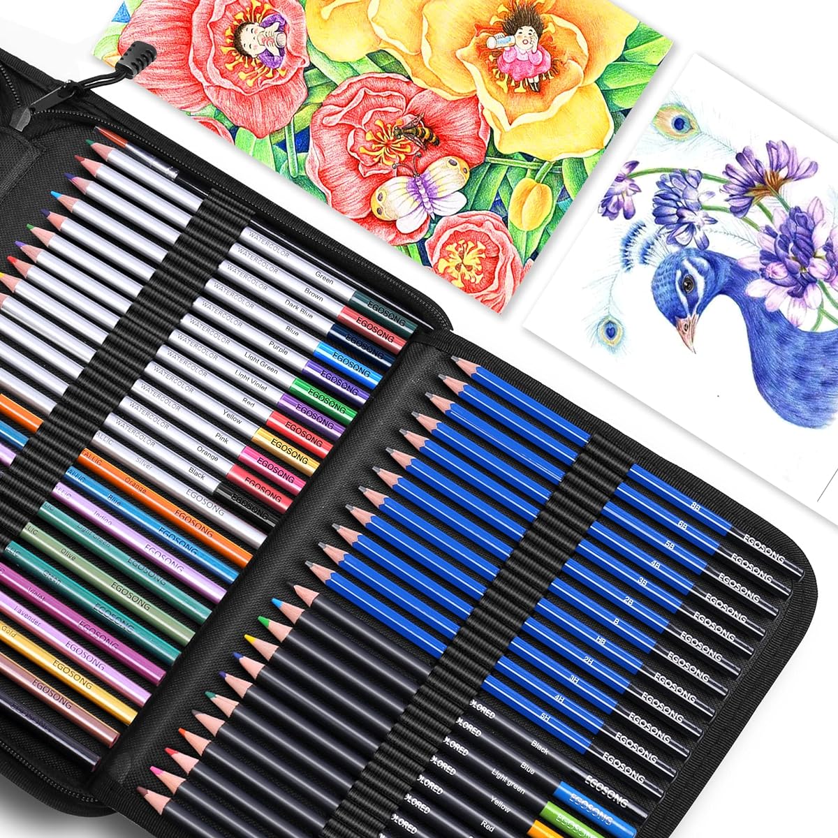 EGOSONG 73 Pack Sketch Drawing Kit Set, Pro Art Sketching Supplies with Sketchbook, Tutorials, Artist Kits for Adults Kids Teens Beginners | Graphite, Charcoal, Watercolor & Metallic Color Pencils