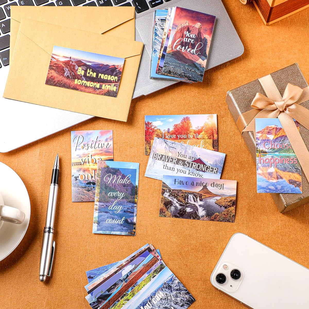 Jinei 300pcs Affirmation Cards for Women Encouragement Cards Inspirational Cards Positive Affirmation Cards Mini Inspirational Quotes Cards Motivational Cards (Landscape Style)