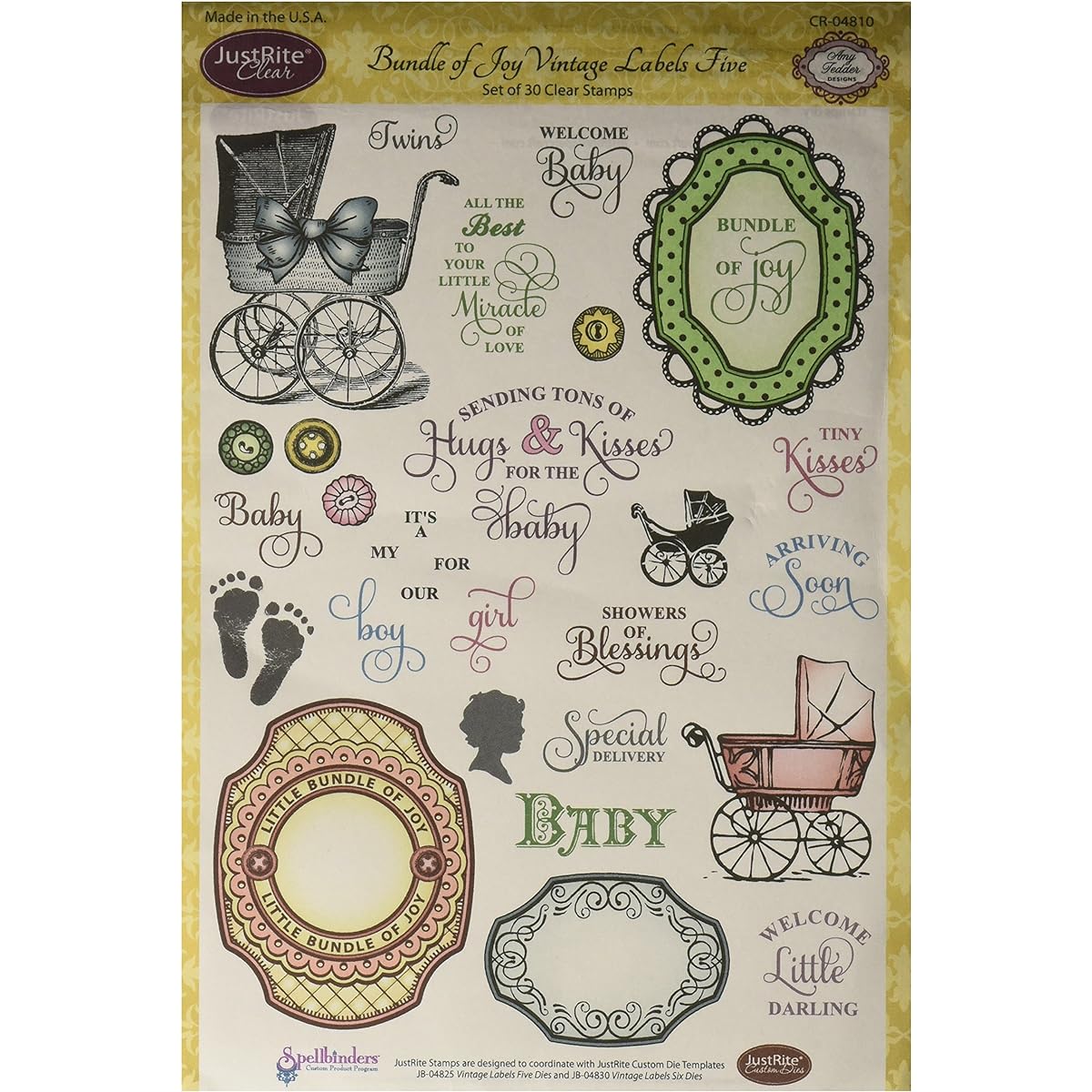 Shine Paper Craft Clear Stamp Set 6" x 8" - Bundle of Joy Vintage Labels 5 30%
