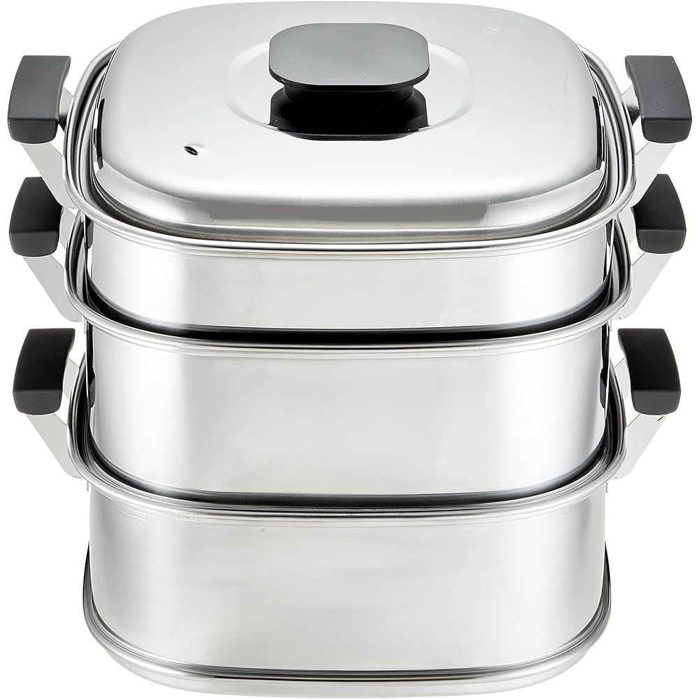 Mikojima Seisakusho Peach Seal Round Steamer 29cm 3 Tiers 18-0 Stainless Steel Japan AMS72293