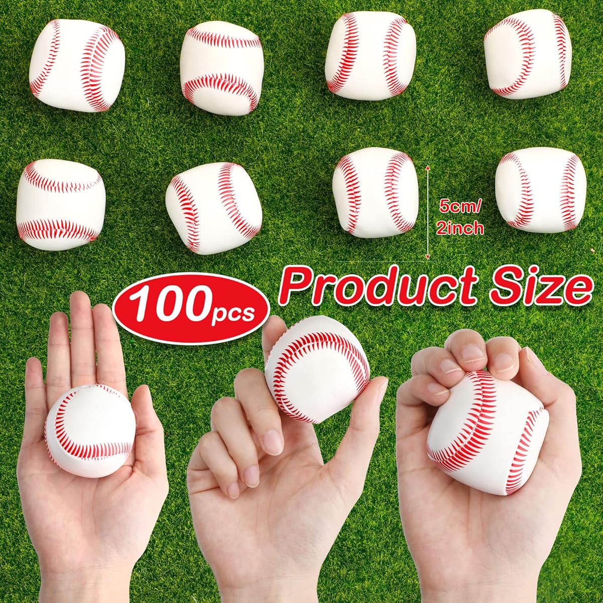 100pcs 2" Soft Foam Baseballs Mini Baseballs Bulk Purchase Sports Theme Baseball Toys Stress Anxiety Relief Baseballs for Teens Baseball Party Decorations Favors Gifts Stocking Stuffers