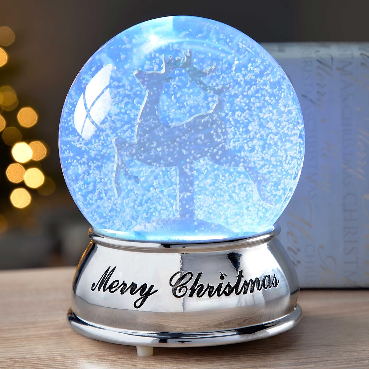 WeRChristmas Reindeer Colour Changing Snow Globe Christmas Decoration, 13cm - Multicolour