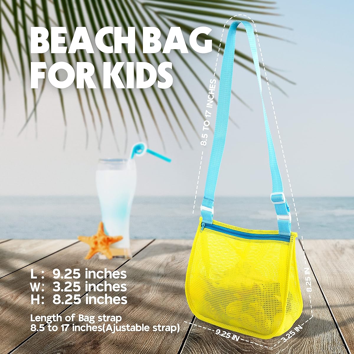 BELLOCHIDDO Beach Toys Mesh Beach Bags, Shell Collecting Bags for Kids, Sand Toys Seashell Bags with Adjustable Carrying Straps, Sand Toys Beach Toys Swimming Accessories for Boys and Girls (4 Pack), Pink, Yellow, Green, Purple