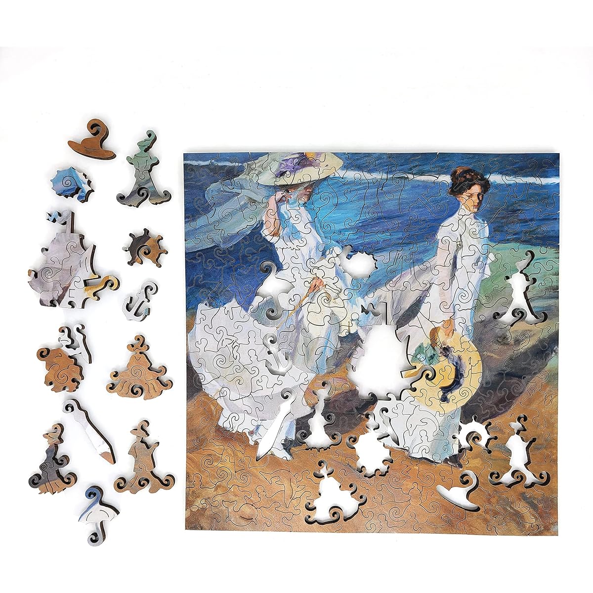 FoxSmartBox Wooden Jigsaw Puzzle for Adults - Uniquely Shaped Pieces - Made in the USA - 190 Piece - Shoreline Walk
