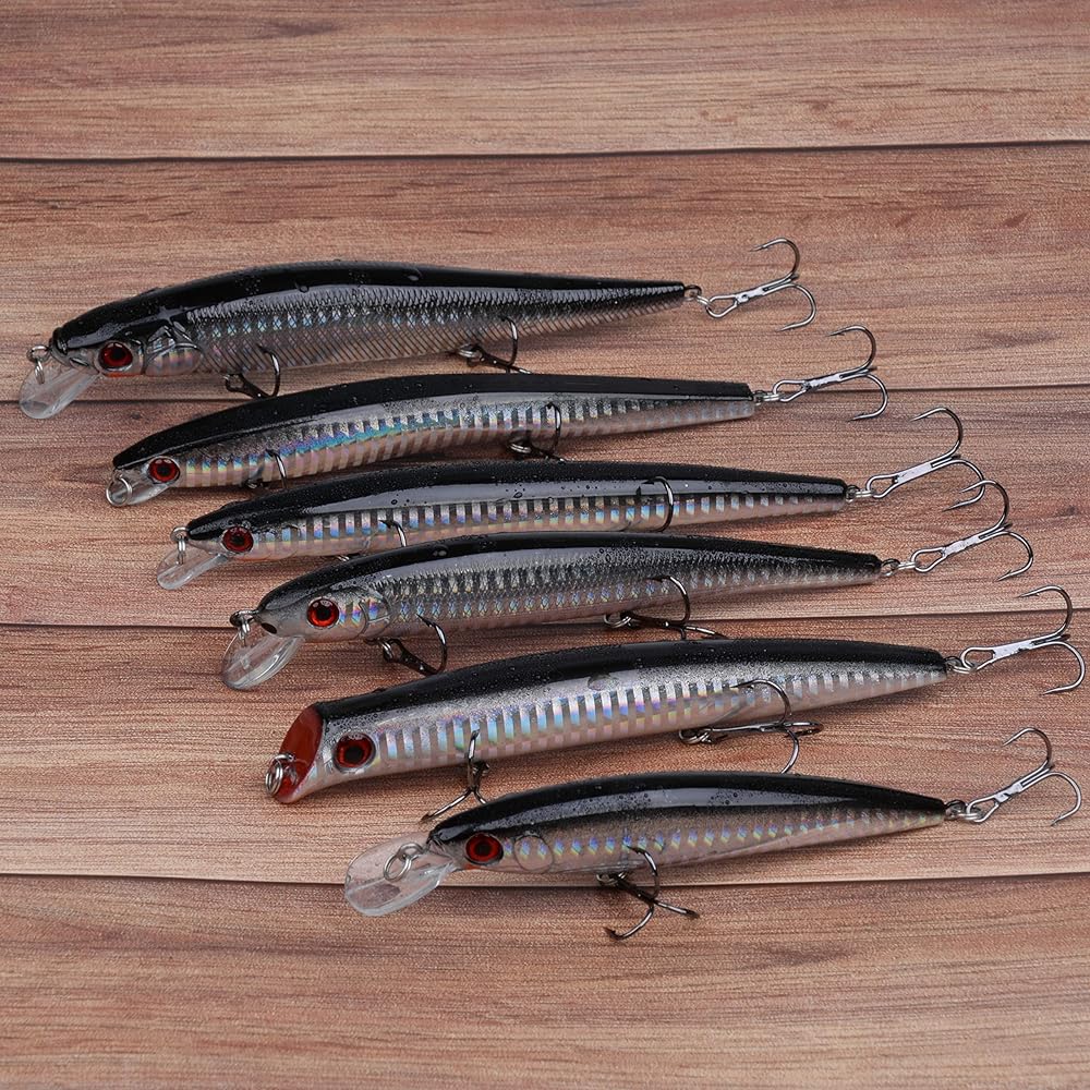 Minnow lure, floating minnow, sinking minnow, moving center of gravity, minnow, trout, sea bass, flounder, blue fish, 6 minnow lures, long throw, 12g-22g, all range