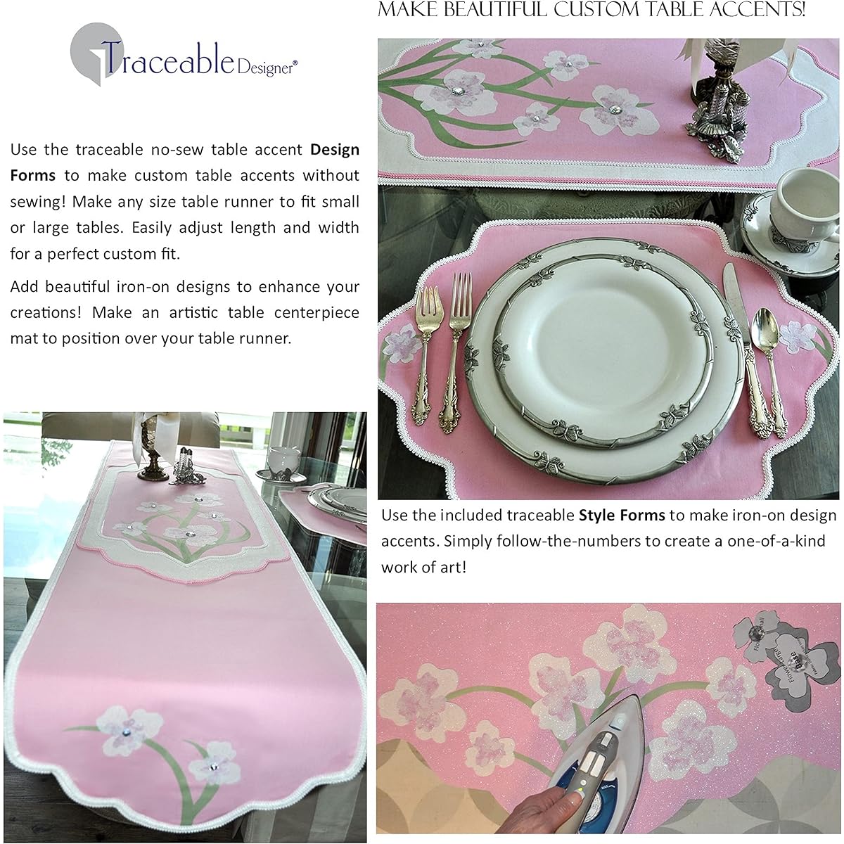 Complete DIY Table Decoration Kit No Sew Table Runner Placemat Centerpiece Dresser Scarf Multi-Style 6 Pieces