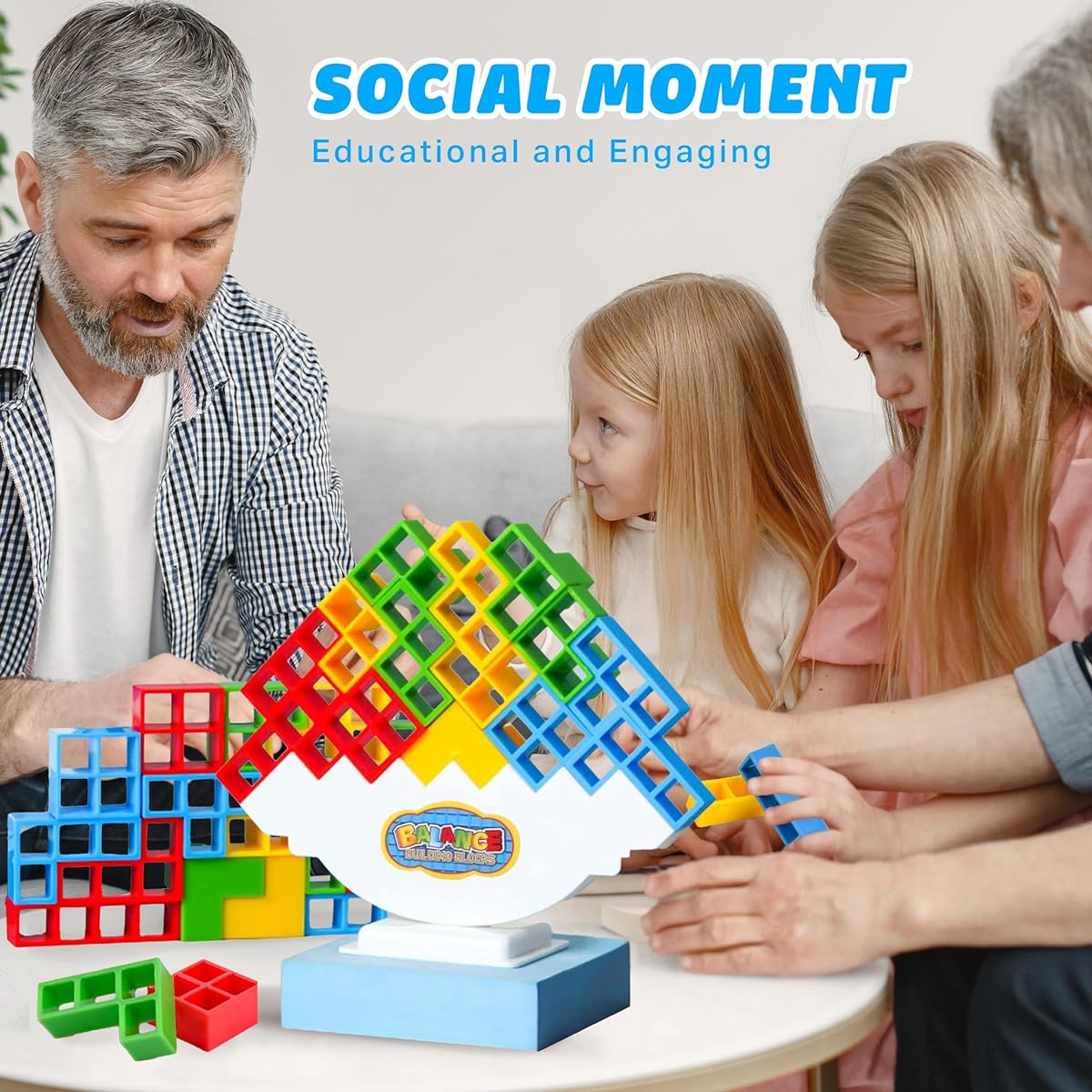 AVUNULYA 48 Pieces Tetra Tower Balance Stacking Blocks Game, Fun Balance Stacking Blocks Board Game for Kids, Family Games for Party