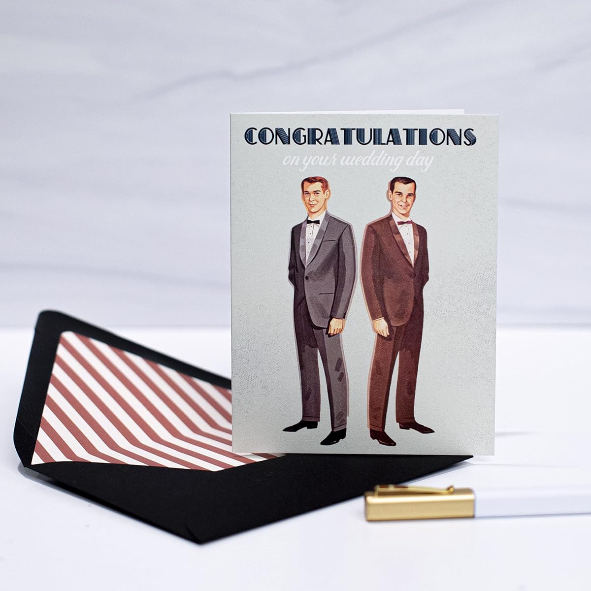 Vintage Grooms Wedding Card | Gay Wedding Card | Male Groom Congratulations Card MODLOUNGE Paper Company Cocktail Celebration Card