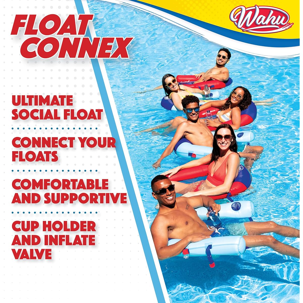 WAHU Float Connex Aqua Seat Blue/Light Blue - Use Connex Clips to Connect Floats - Versatile Pool Chair Float with Cup Holder