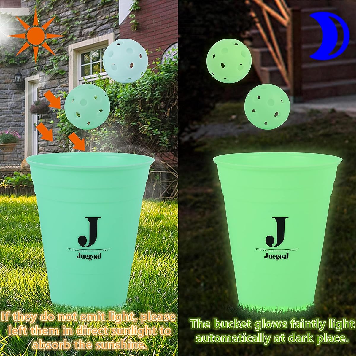 Juegoal Giant Yard Pong Glow in the Dark Outdoor Yard Game Pong Game Set Durable Green Bucket and Ball Giant Cup Pong Toss Game for Beach Camping Lawn Tailgate Backyard