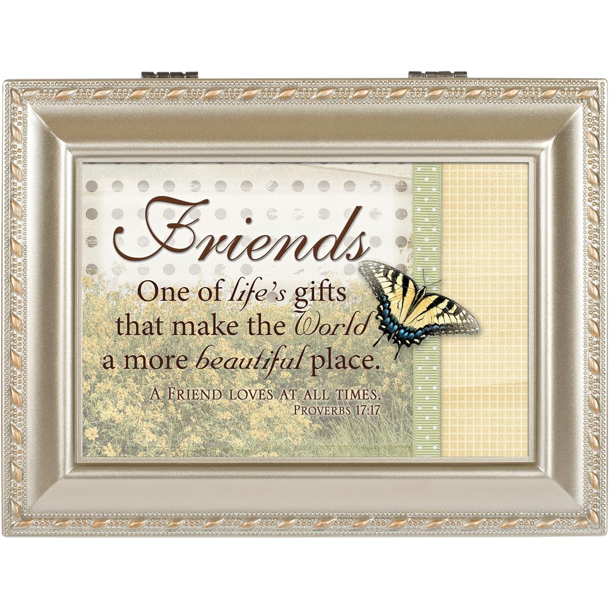 Cottage Garden Friends Champagne Silver Music Box/Jewelry Box Plays Amazing Grace