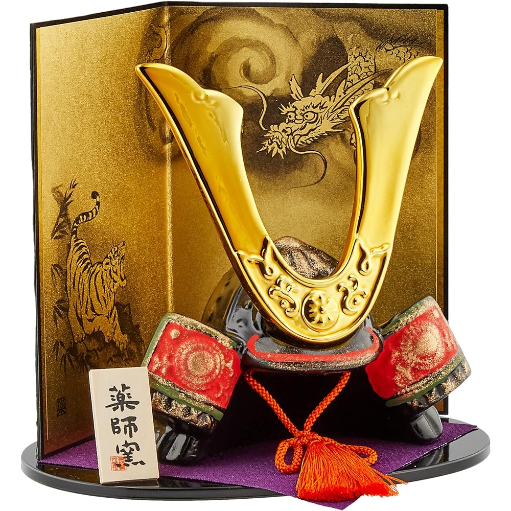 Yakushi Kiln May Doll Boy's Festival Aya Painting Shusse Helmet (Wakamatsu Kinryu, storage paulownia box included)