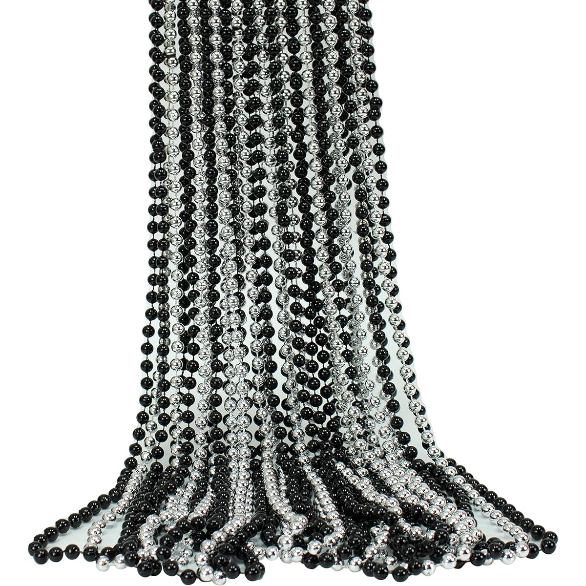 GIFTEXPRESS 72 Pack 33 Inch Mardi Gras Bead Necklace Metallic Black and Silver Bead Necklace Mardi Gras Throw Party Bead Costume Necklace, Plastic, No Gemstones