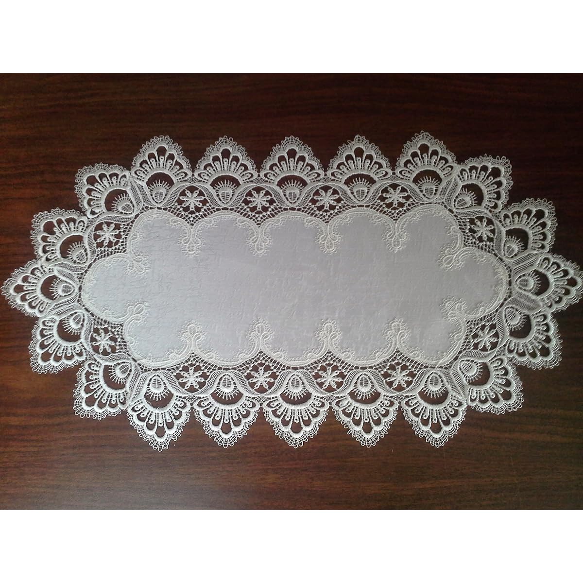 Antique White Table Runner European Lace and Fabric, Size 70 x 15 Inch
