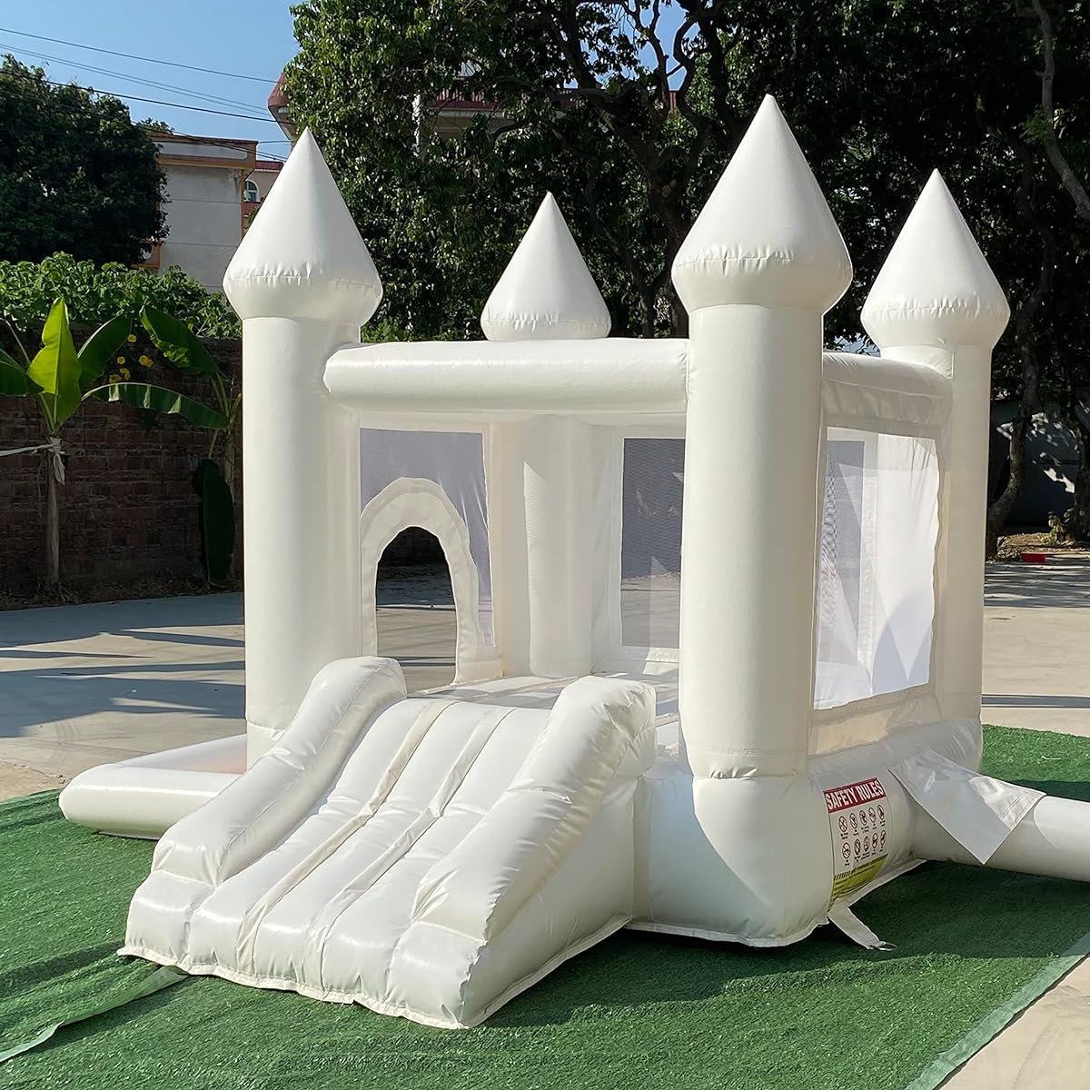 White Bounce House 9x9ft Bouncy House Ball Pit/Slide/Air Blower PVC Easy Clean Durable Wear Resistant Bouncy Castle Kids Jump Bed