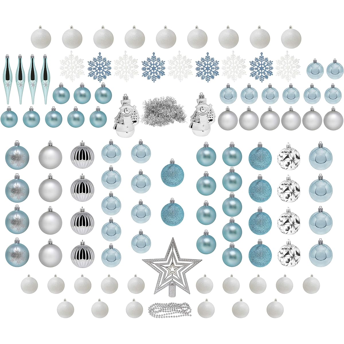 Joiedomi 110pcs Christmas Ornaments Star Tree Toppers Shatterproof Christmas Ornaments Holiday Party Decorations Tree Ornaments for Events (Blue & White)
