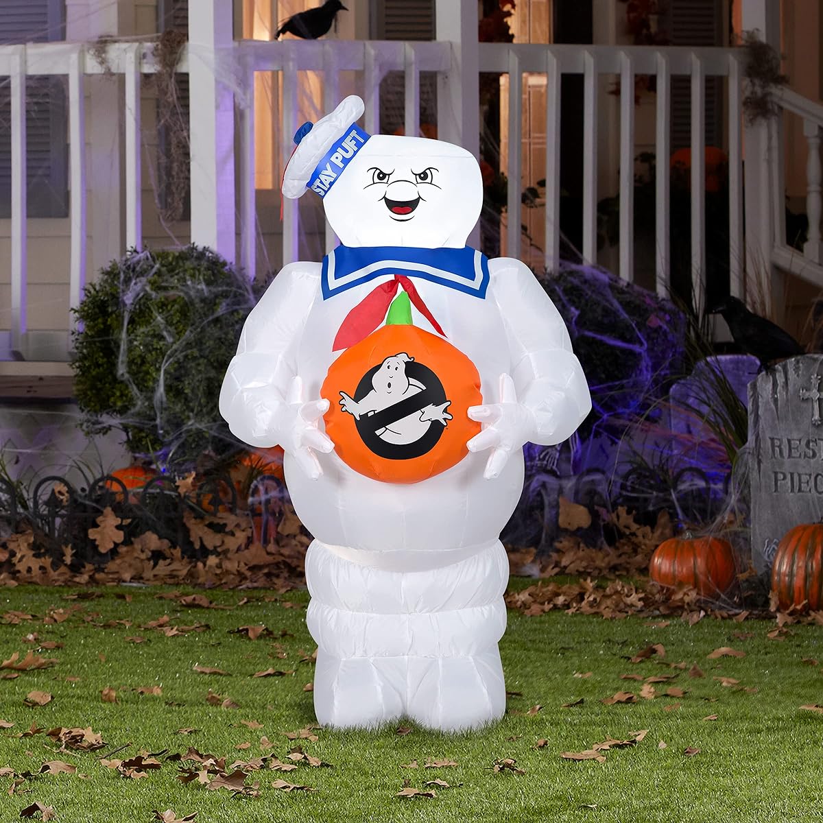National Tree Company Inflatable Decoration White Ghostbusters Marshmallow Man Self-Inflating Plug-In Halloween Collection 42"