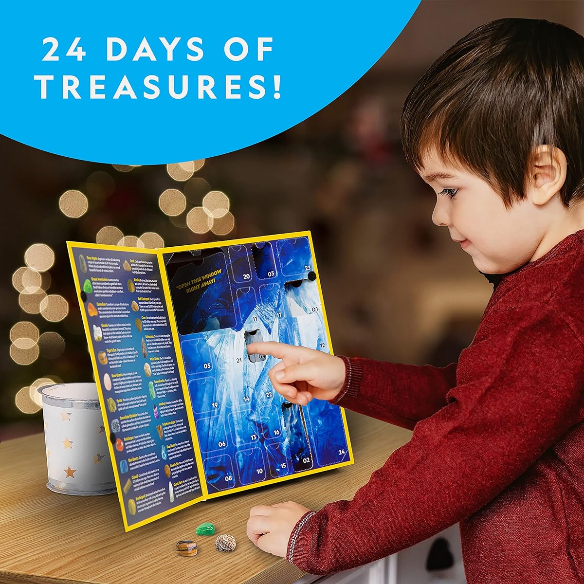 NATIONAL GEOGRAPHIC Stone Collection 2022 Advent Calendar - Advent Calendar for Kids - 24 Gems/Mires/Fossils - Gem and Fossil Christmas Countdown Calendar - Includes Little Gem Mining Kit