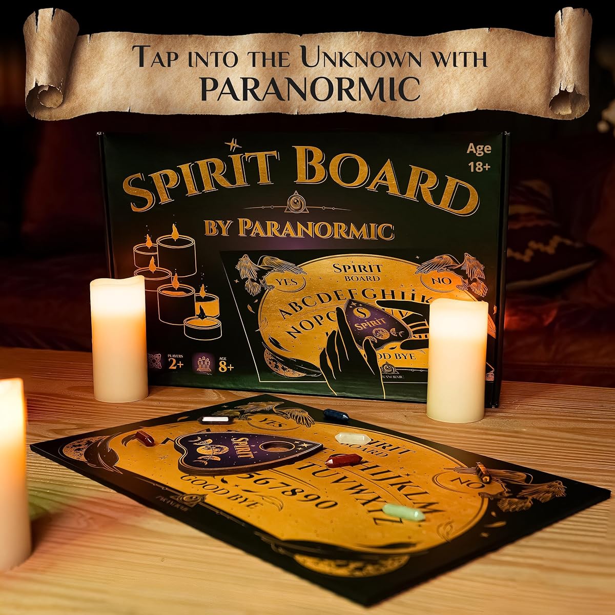 Paranormic Talking Spirit Board & Planchette Game - Unique Wicca Spirit Board Fun Communication Paranormal Gifts Solid Wood Spirit Communication Board Intricate Design 15.4 x 10.2 Inch