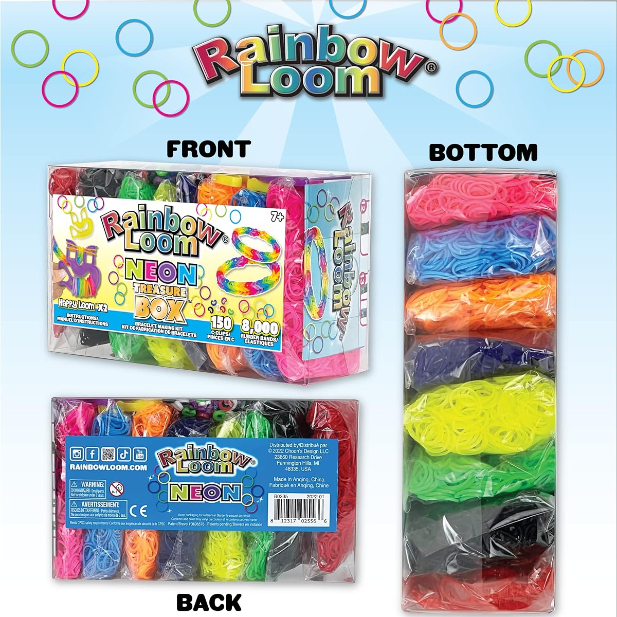 Rainbow Loom® Treasure Box NEON Edition 8,000 Rubber Bands in 8 Neon Colors with 2 Bonus Happy Rooms Great Activities for 7+ Boys and Girls