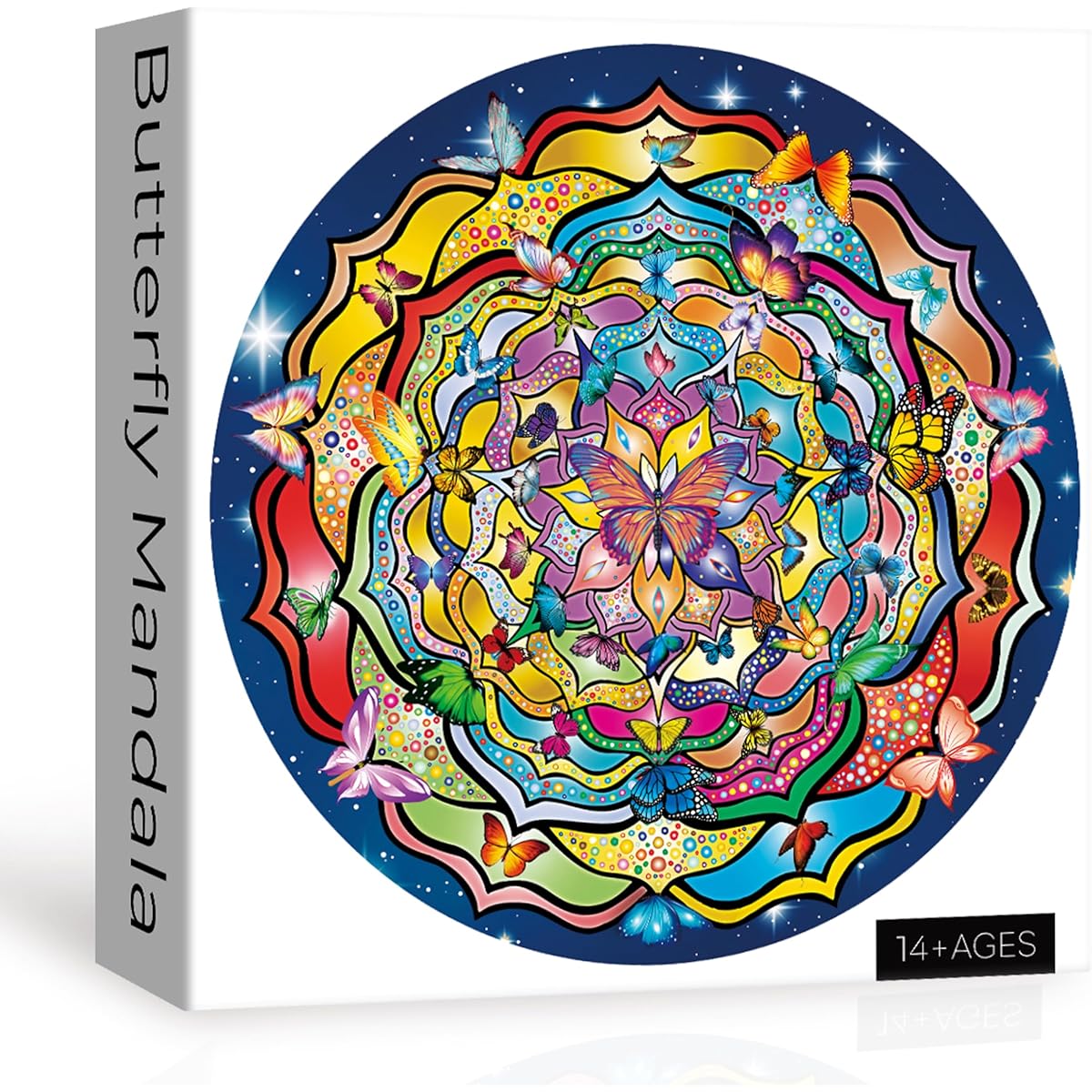 Butterfly Mandala Puzzle for Adults 1000 Piece Impossible Round Colorful Mandala Flower Jigsaw Puzzle Difficult Puzzle for Adults