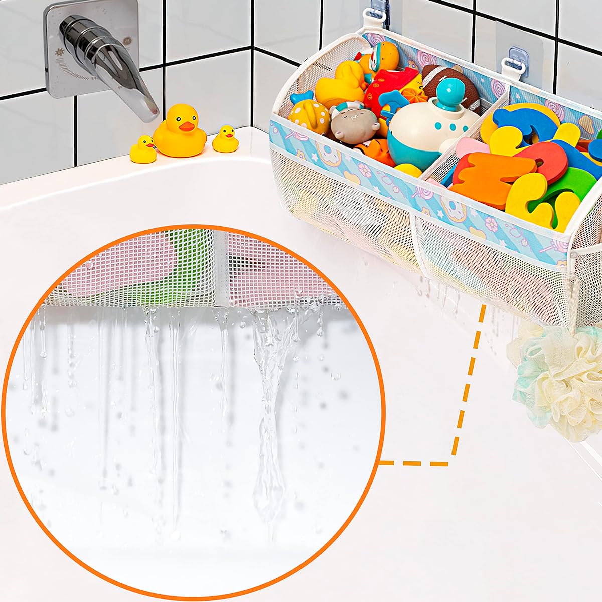 Austion Mesh Bath Toy Storage for Bathtub - Sorting Baby Toys Bathtub Toy Holder - Large Capacity Bath Toy Organizer Large Opening Quick Dry Breathable (Blue)