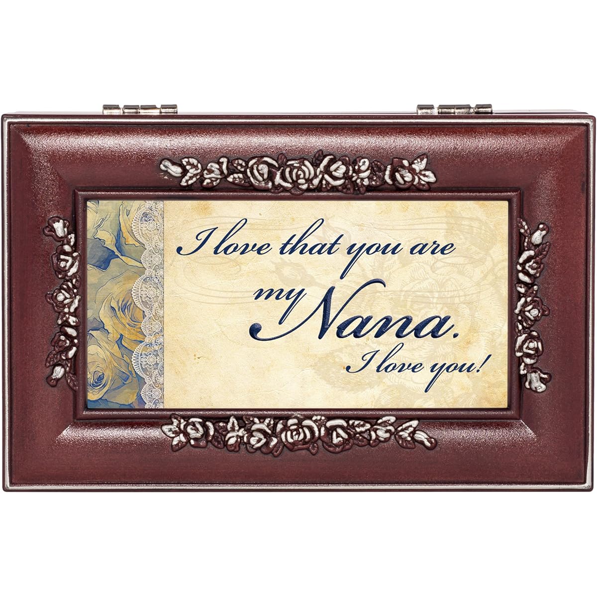 Nana I Love You Rosewood Finish Gold Rose Jewellery Music Box - Plays Tune Canon in D