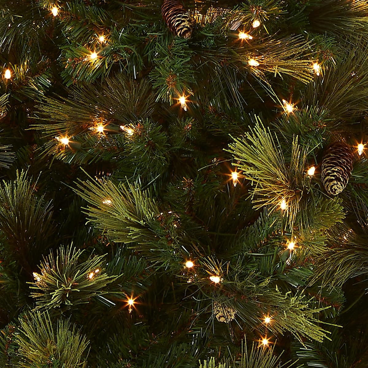 National Tree Company Carolina Pine 7.5 ft. Artificial Holiday Pre-Lighted with 750 Clear Lights, Pine Cones, 1399 Branch Tips, Metal Stand