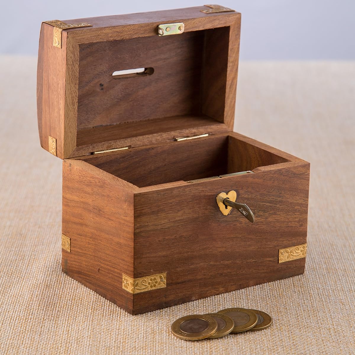 Rusticity Wood Coin Bank for Kids and Adults - Treasure Chest design Handmade (13cm x 8.3cm )