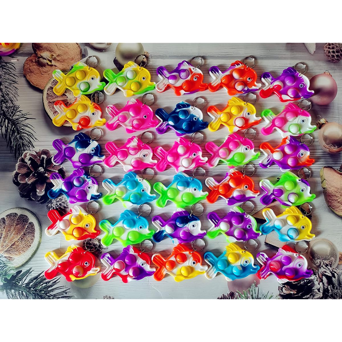 (Christmas Party Gift) 30 Pack Bulk Santa Deer Rudolph Mini Pop Fidget Keychain Christmas Party Favors Student Prizes