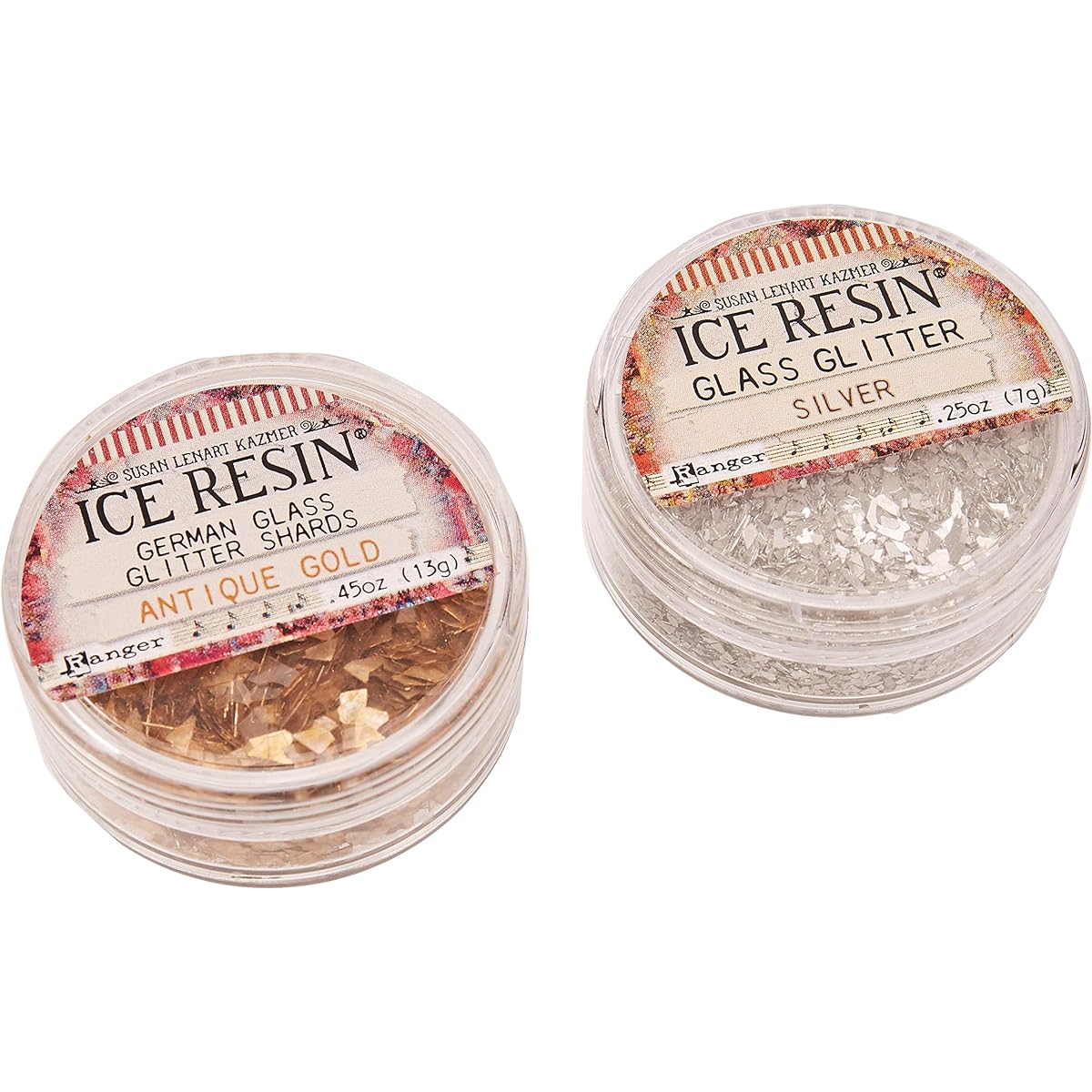 Ice Resin German Glass Glitter Shards - Sterling/Antique Gold 2 Pack