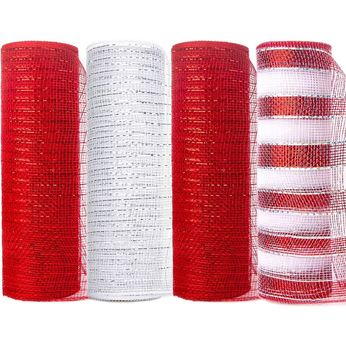 Ribli Lt. Silver Metallic Mesh Ribbon, Deco Poly Mesh 10 yards, Silver Foil, Christmas Ribbon for Wreath Swag and Christmas Tree Decorations.