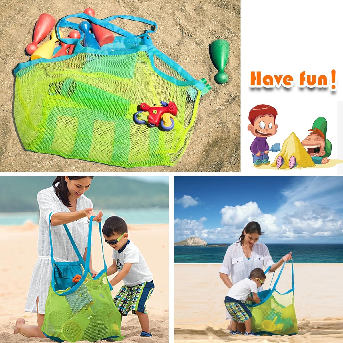Mesh Beach Bag and Tote Sand Toy Beach Net XL (Blue)