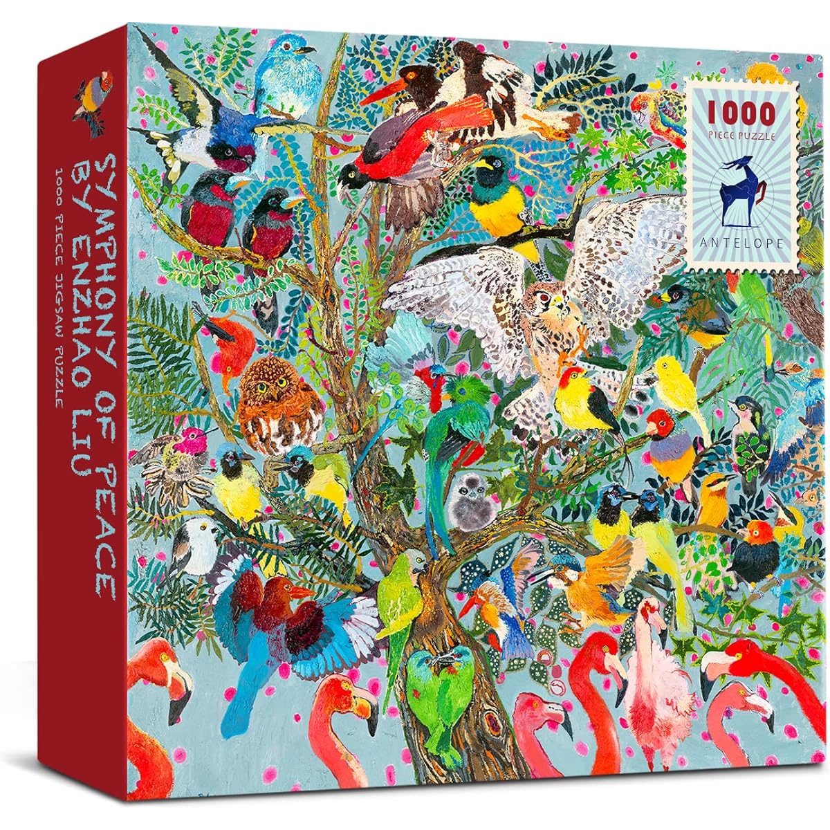 Antelope Symphony of Peace Jigsaw Puzzle Enzhao Liu 1,000 Pieces 22" x 22" Various Birds Multicolor Challenging and Fun Indoor Game