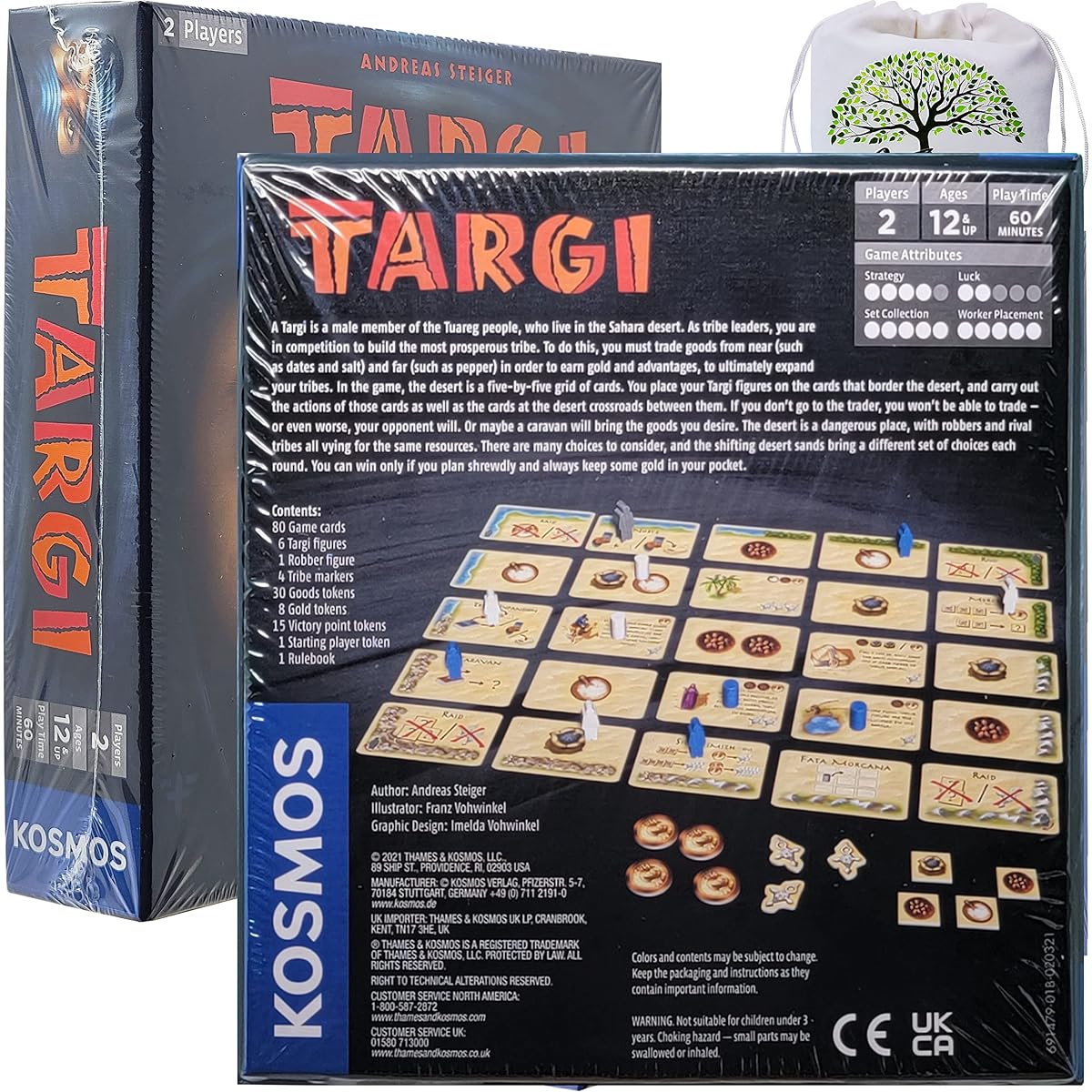 Tuareg Board Game - Targi (Core/Base) and Targi Expansion Bundle with Random Color Drawstring Bag