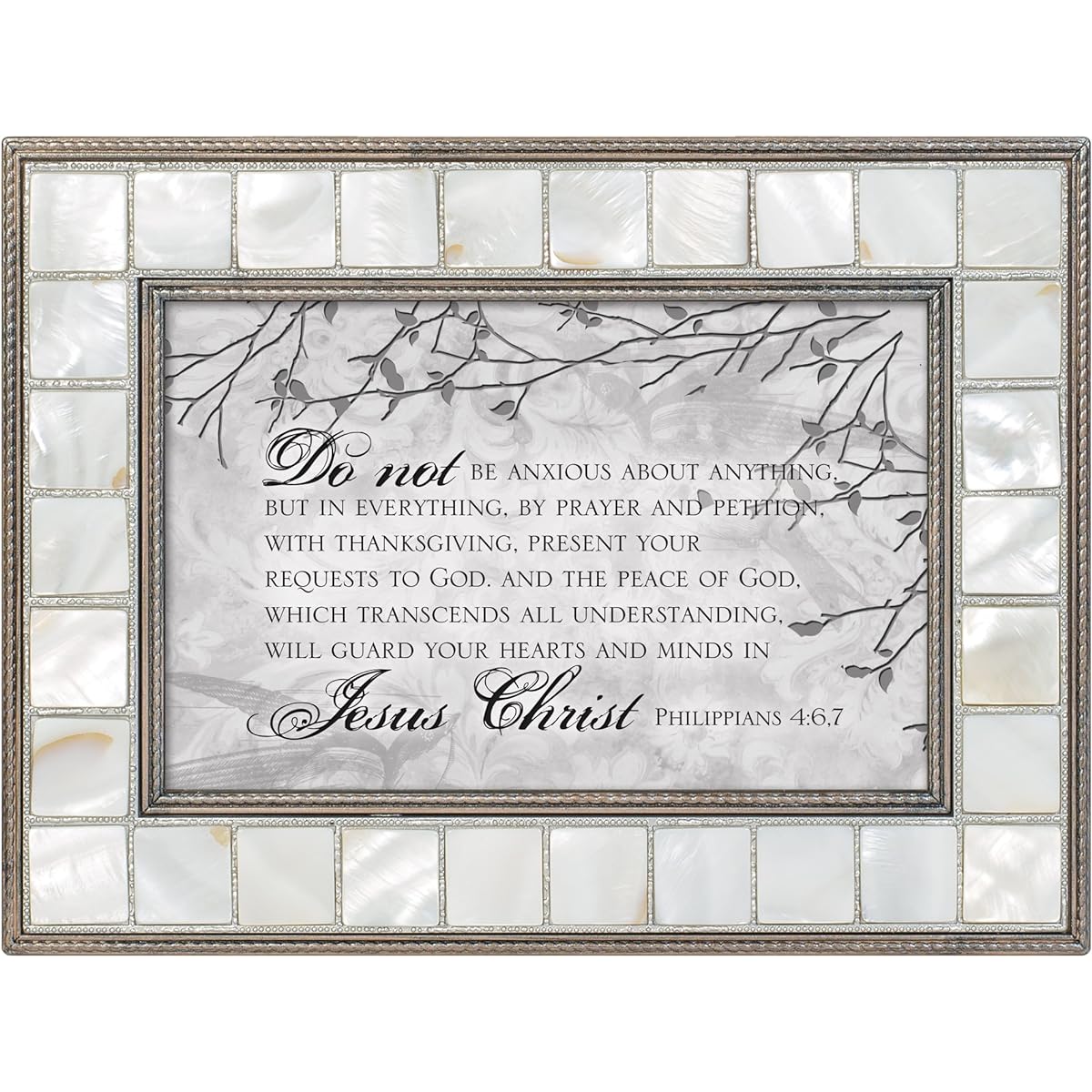 Pearl Antique Grey Keepsake Music Box with "Do Not Be Anxious" Message Plays Eagle's Wings Customizable